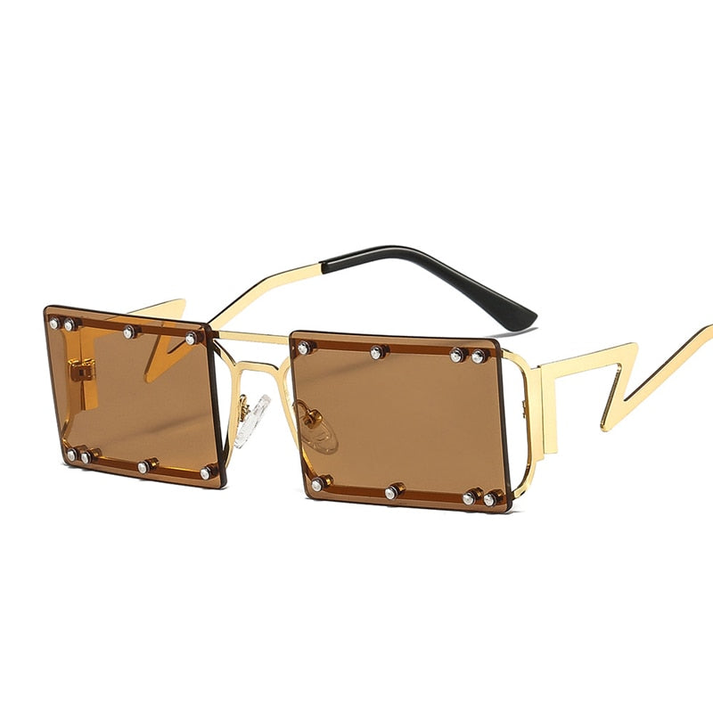 Men Rectangle Punk Rivet Sunglasses