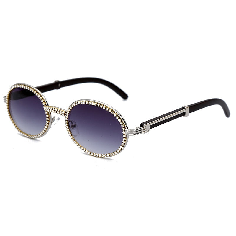 Round Plastic Frame Purple Rhinestone Glasses