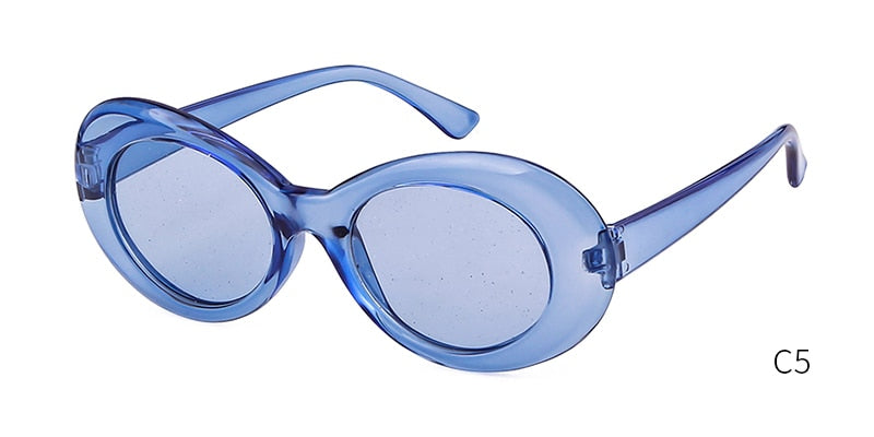 Vintage Oversized Glitter Shiny Oval Sunglasses