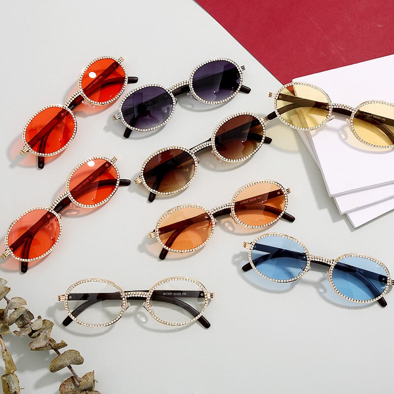 Round Plastic Frame Purple Rhinestone Glasses