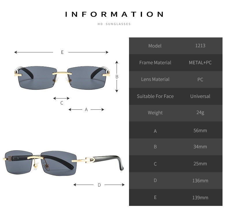 Brand Designer Rimless Sun Glasses