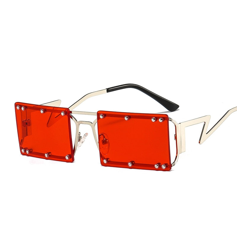 Men Rectangle Punk Rivet Sunglasses