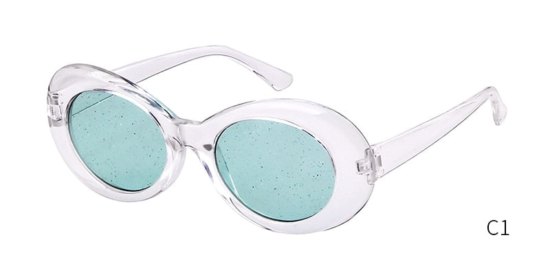Vintage Oversized Glitter Shiny Oval Sunglasses