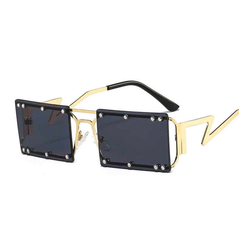 Men Rectangle Punk Rivet Sunglasses