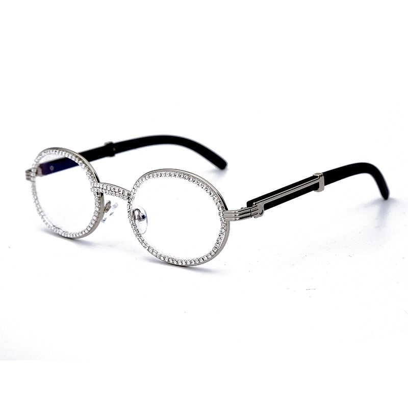 Round Plastic Frame Purple Rhinestone Glasses