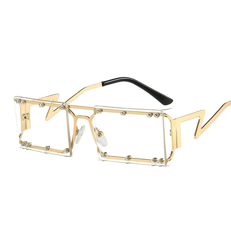 Men Rectangle Punk Rivet Sunglasses