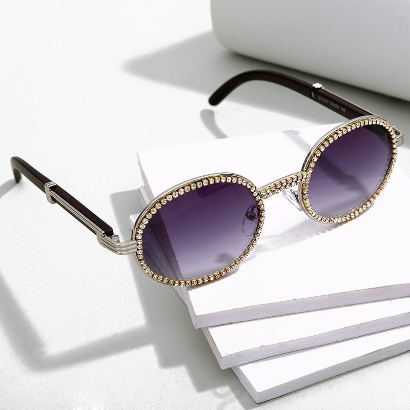 Round Plastic Frame Purple Rhinestone Glasses