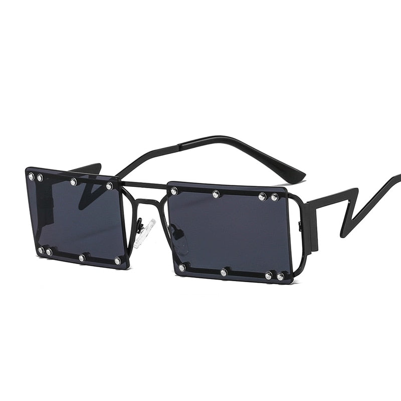 Men Rectangle Punk Rivet Sunglasses