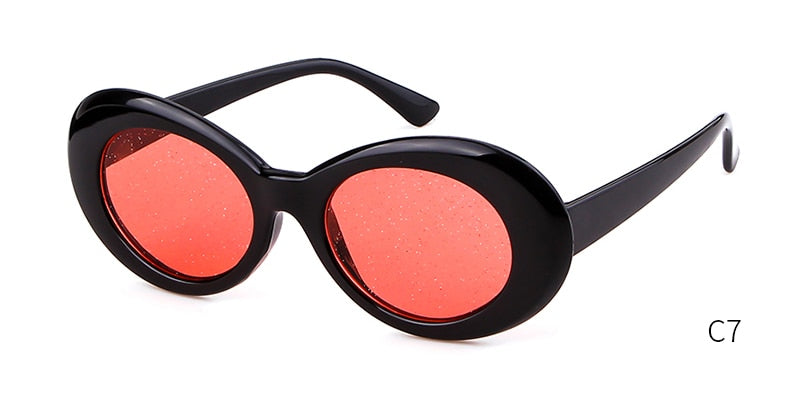 Vintage Oversized Glitter Shiny Oval Sunglasses