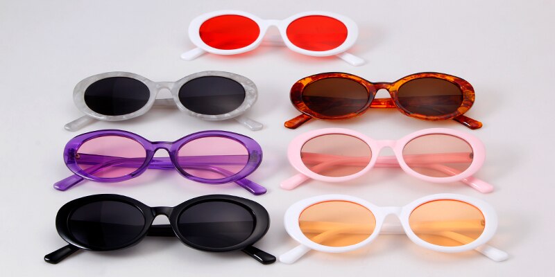 Narrow Purple Frame Oval Sun Glasses