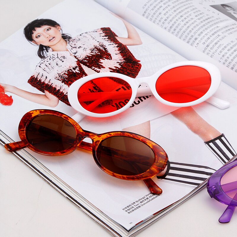 Narrow Purple Frame Oval Sun Glasses