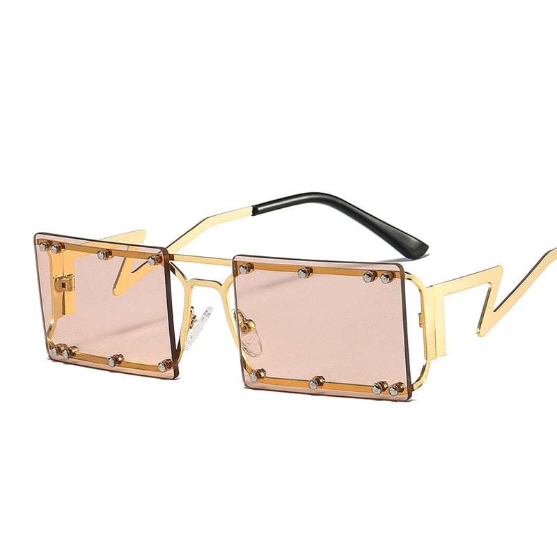 Men Rectangle Punk Rivet Sunglasses