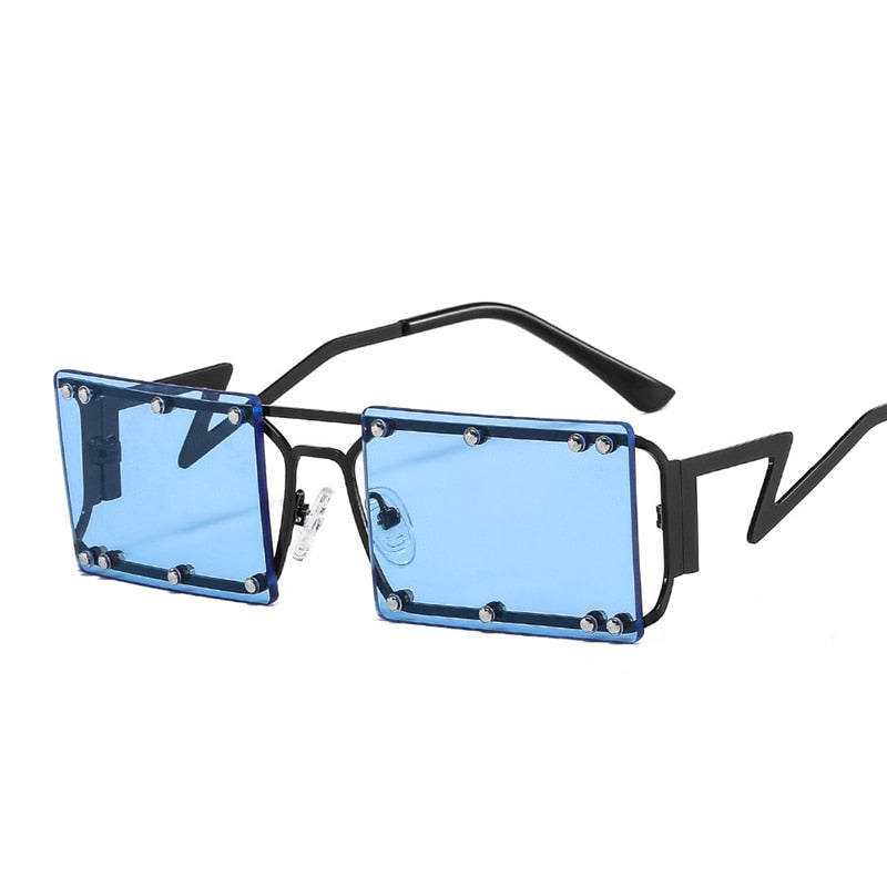 Men Rectangle Punk Rivet Sunglasses