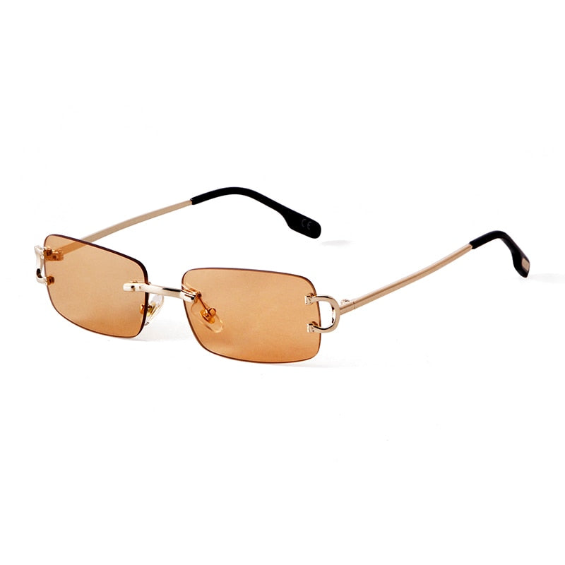 Blue Rimless Women Rectangle Sunglasses