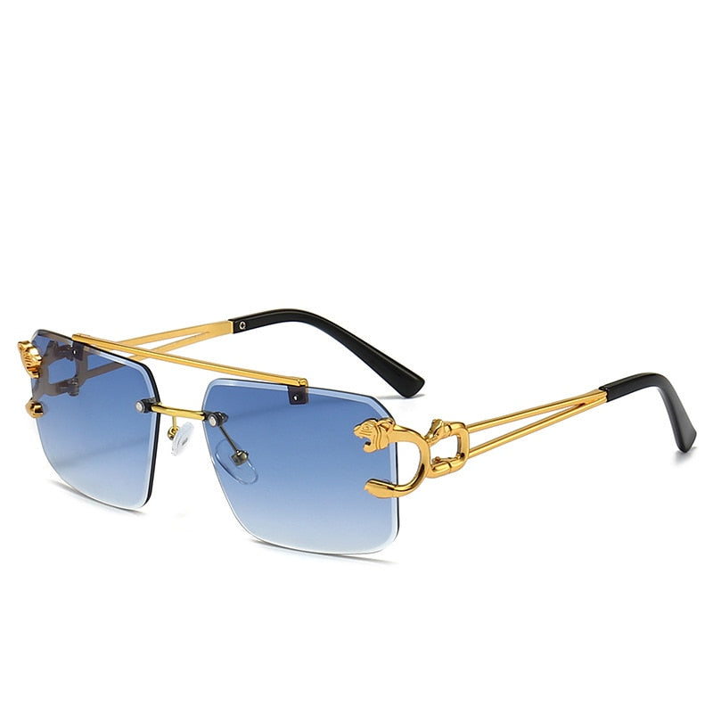 Punk Wood Printing Rimless Sunglasses