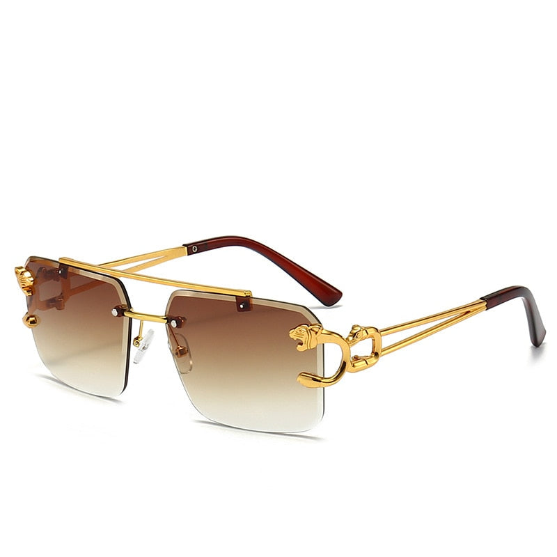 Punk Wood Printing Rimless Sunglasses
