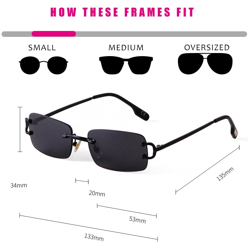Blue Rimless Women Rectangle Sunglasses