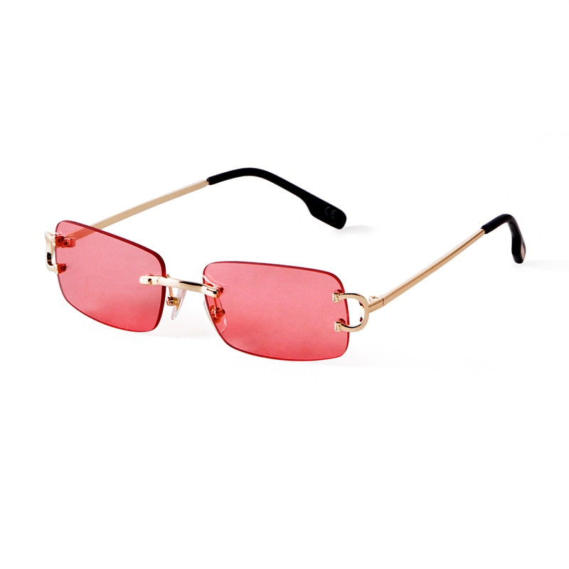 Blue Rimless Women Rectangle Sunglasses