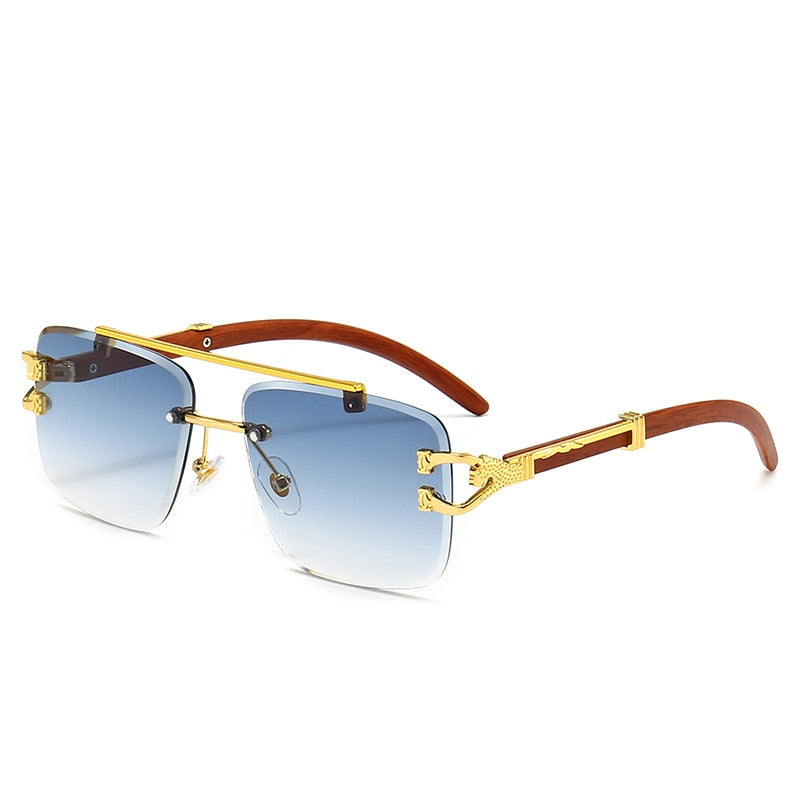 Punk Wood Printing Rimless Sunglasses