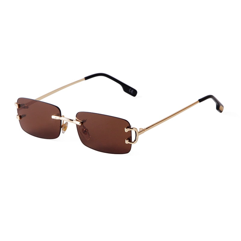 Blue Rimless Women Rectangle Sunglasses