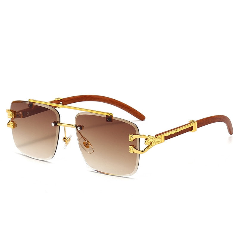 Punk Wood Printing Rimless Sunglasses