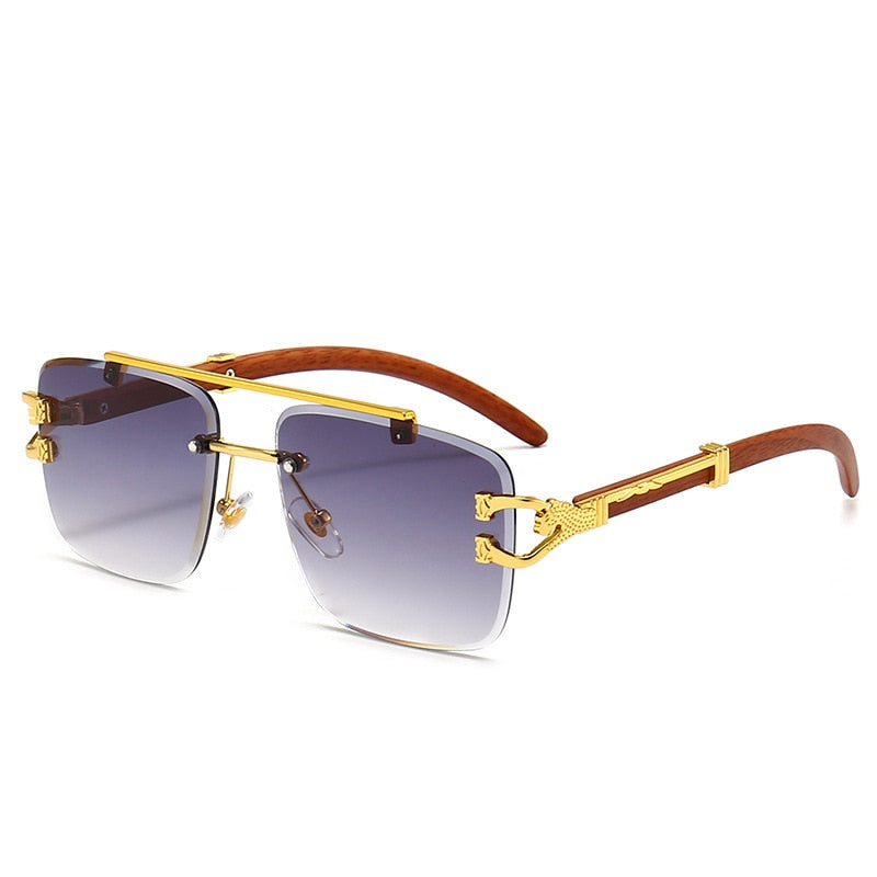 Punk Wood Printing Rimless Sunglasses