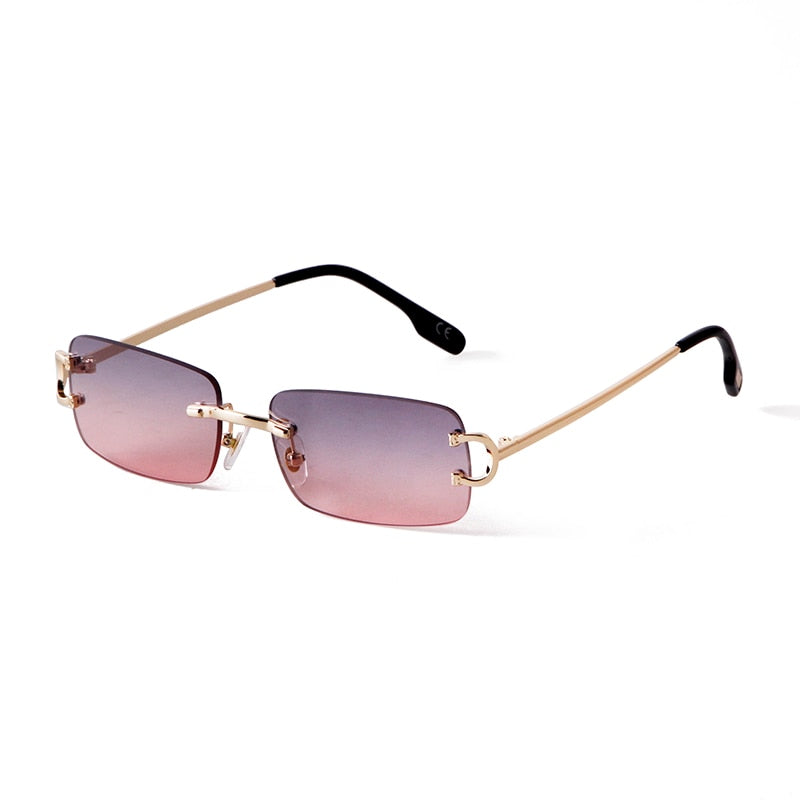 Blue Rimless Women Rectangle Sunglasses