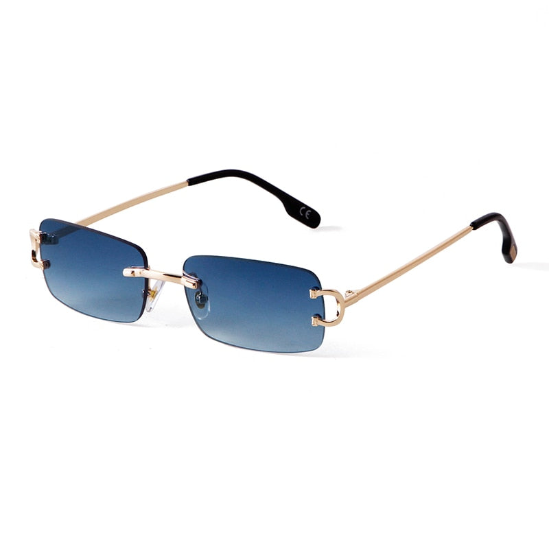 Blue Rimless Women Rectangle Sunglasses