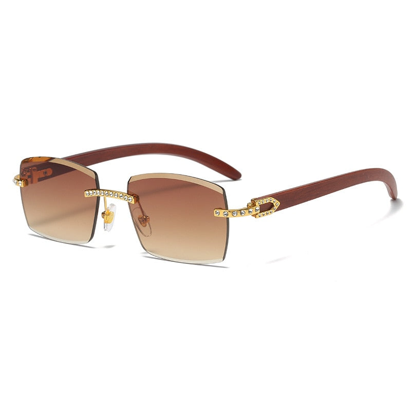 Men Rectangle Luxury Wood Sun Glasses