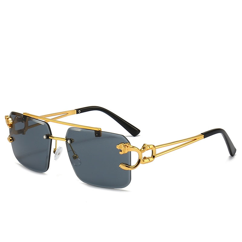 Punk Wood Printing Rimless Sunglasses