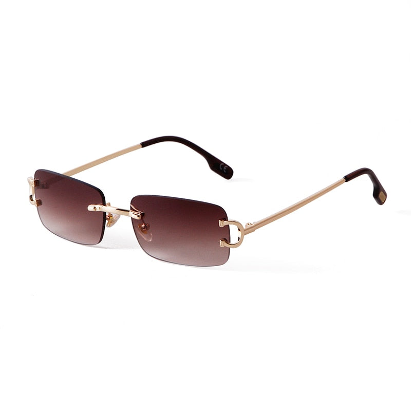 Blue Rimless Women Rectangle Sunglasses