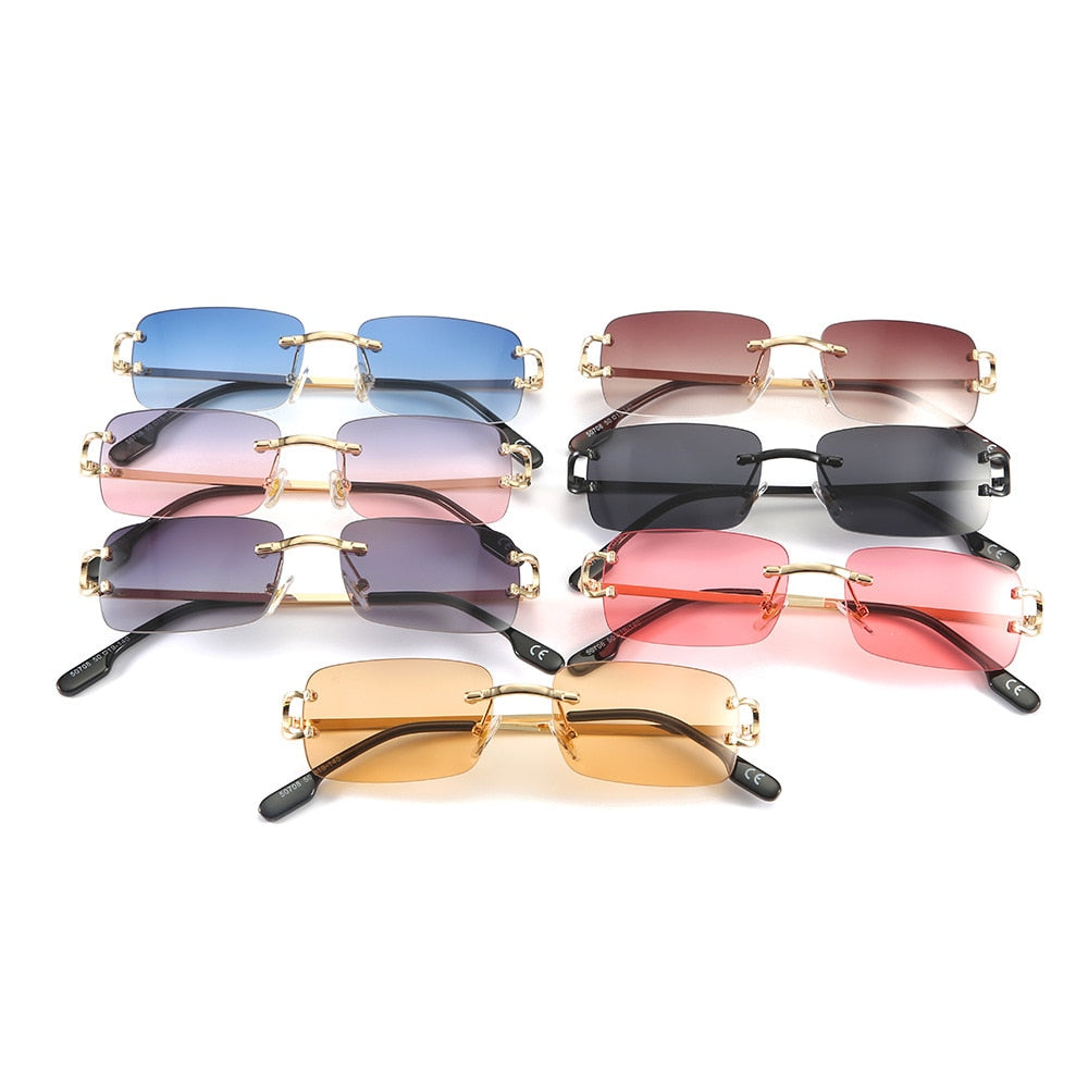 Blue Rimless Women Rectangle Sunglasses