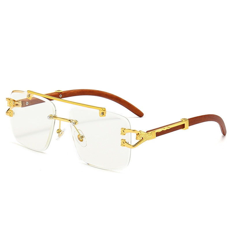 Punk Wood Printing Rimless Sunglasses