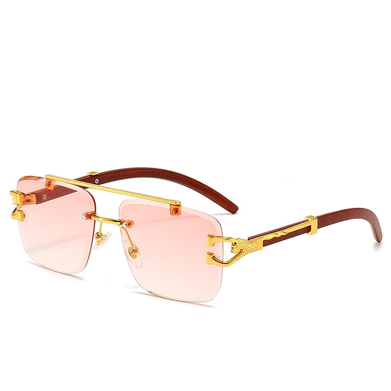 Punk Wood Printing Rimless Sunglasses