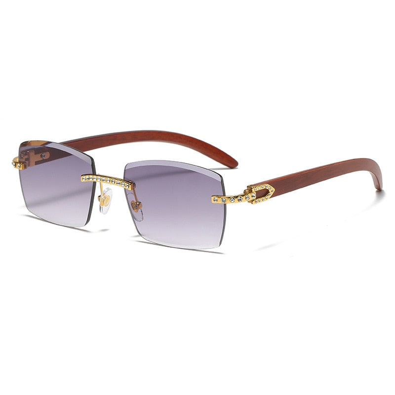 Men Rectangle Luxury Wood Sun Glasses