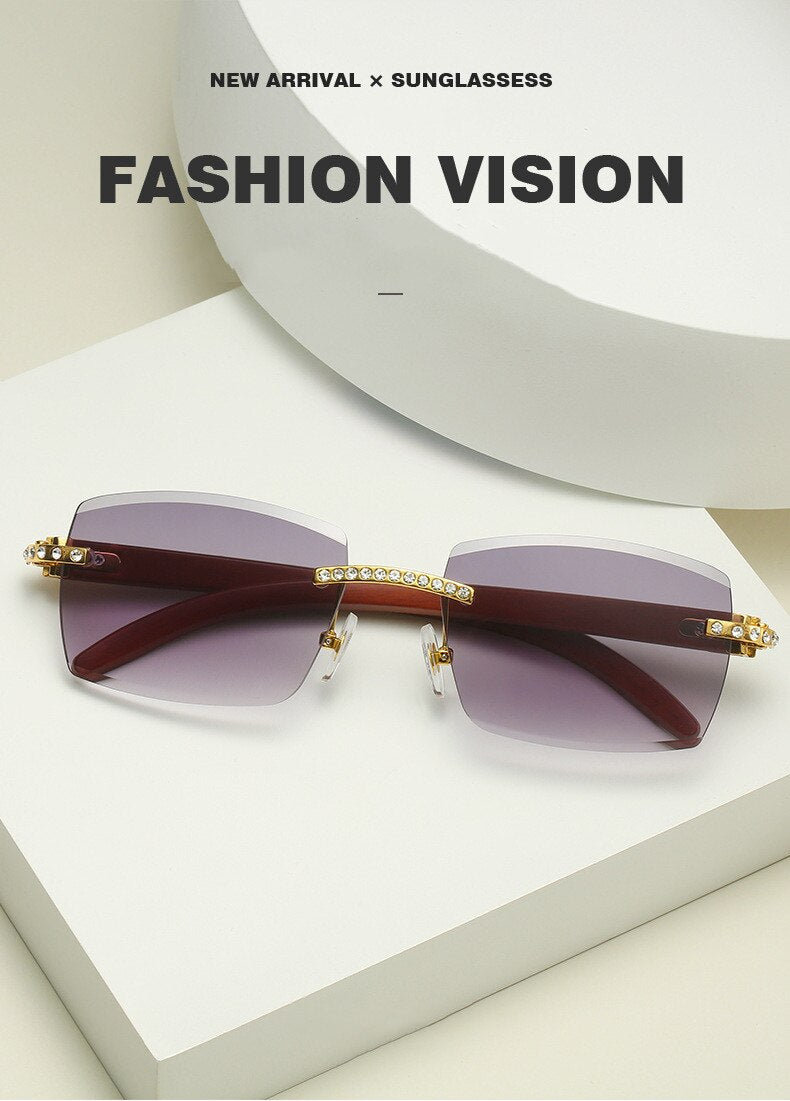 Men Rectangle Luxury Wood Sun Glasses