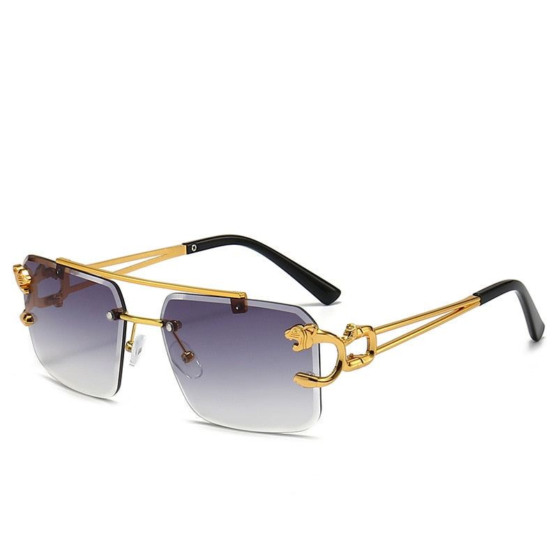 Punk Wood Printing Rimless Sunglasses
