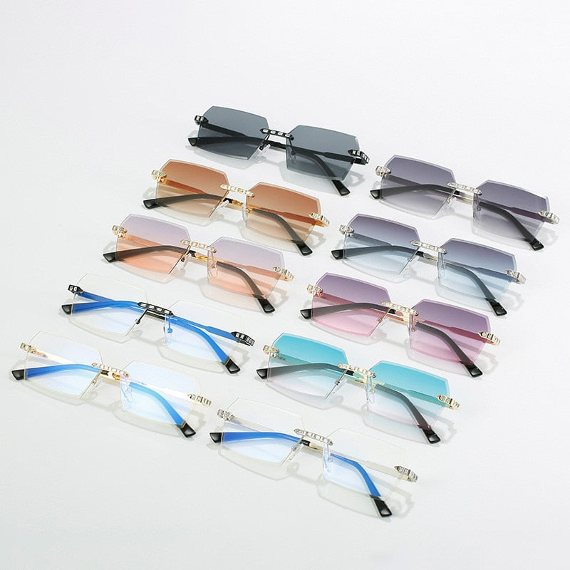 Brand Design Rimless Polygon Sun Glasses
