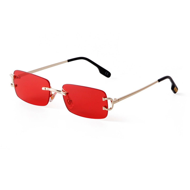 Blue Rimless Women Rectangle Sunglasses