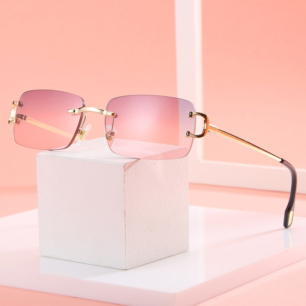 Blue Rimless Women Rectangle Sunglasses