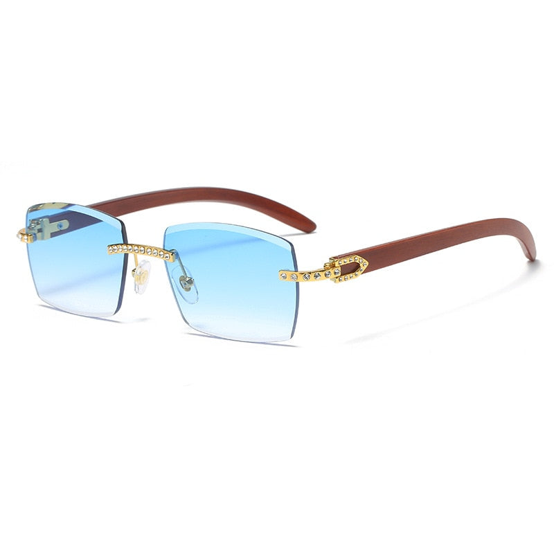 Men Rectangle Luxury Wood Sun Glasses
