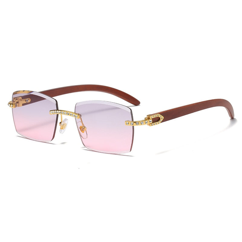 Men Rectangle Luxury Wood Sun Glasses
