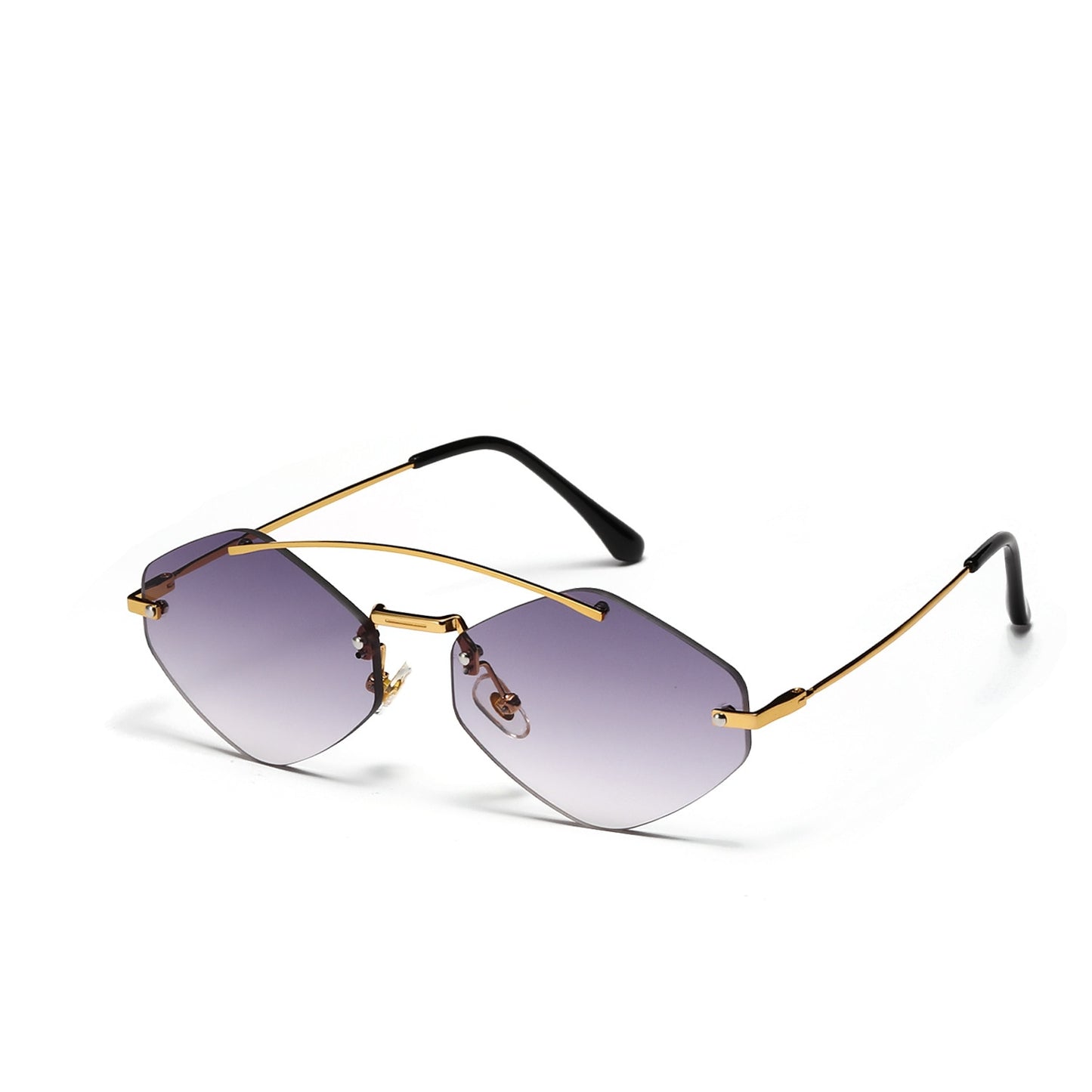 Alloy Double Bridge Metal Rimless Sun Glasses