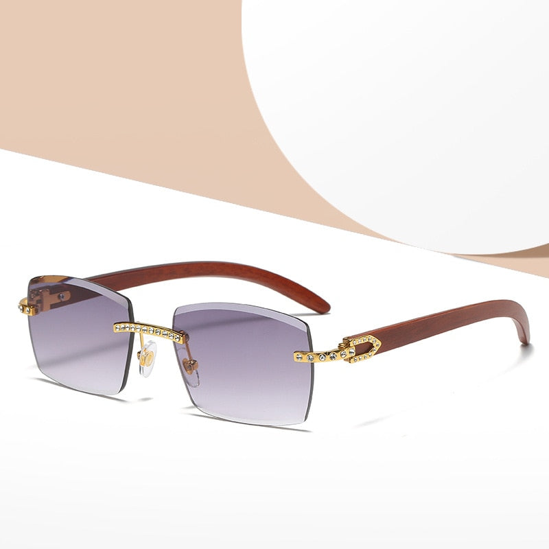 Men Rectangle Luxury Wood Sun Glasses