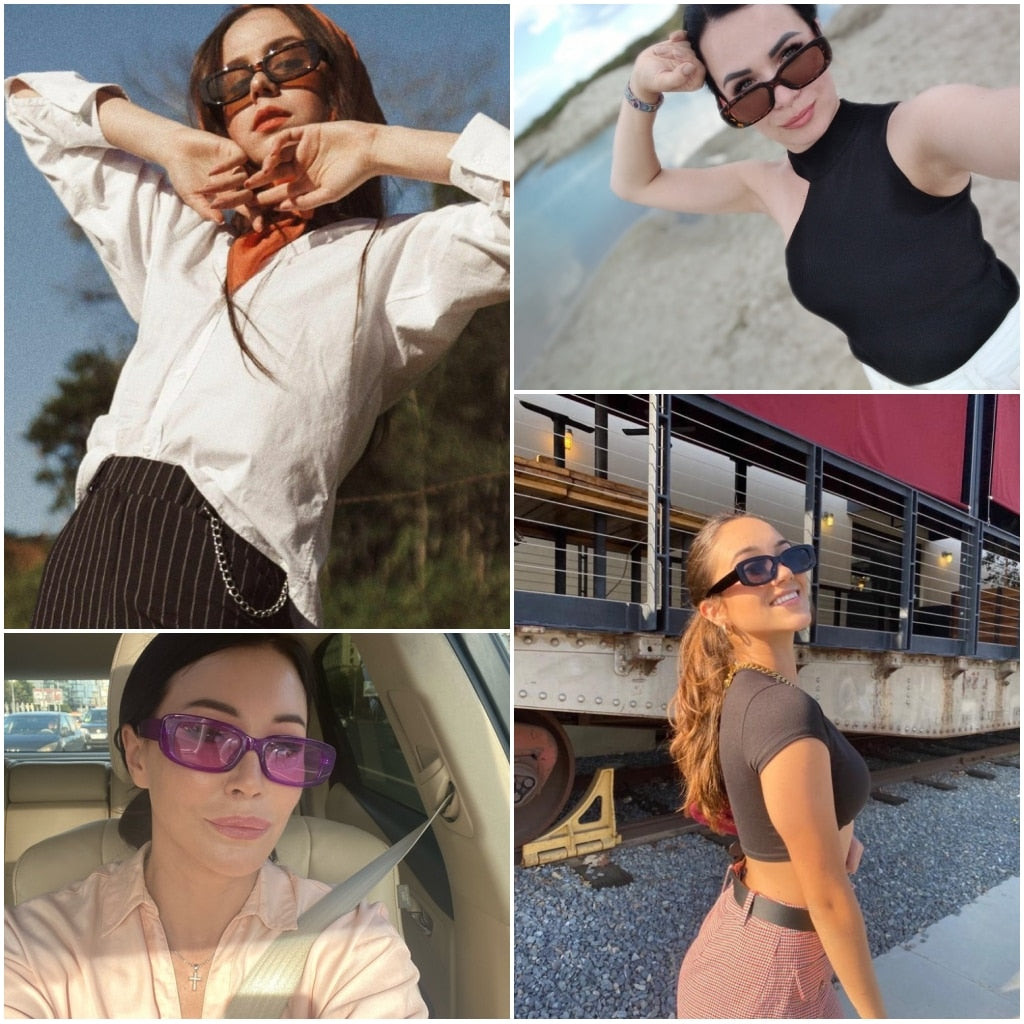 Retro Narrow Rectangle Women Sunglasses