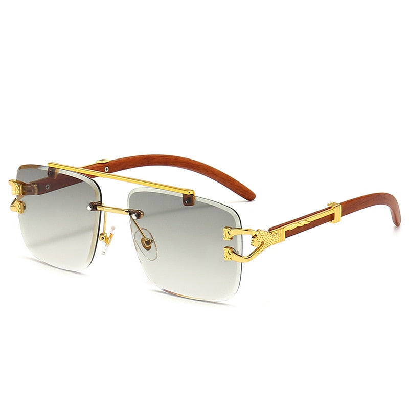 Punk Wood Printing Rimless Sunglasses