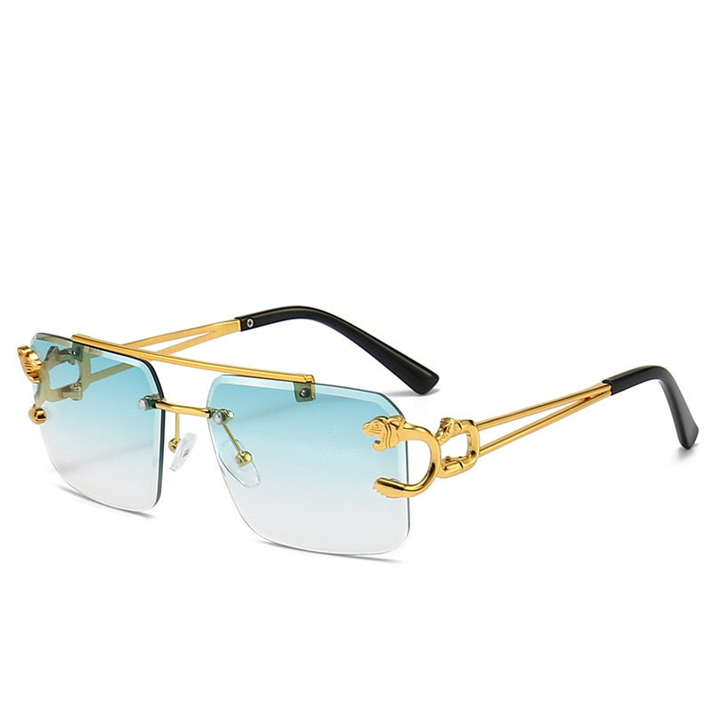 Punk Wood Printing Rimless Sunglasses