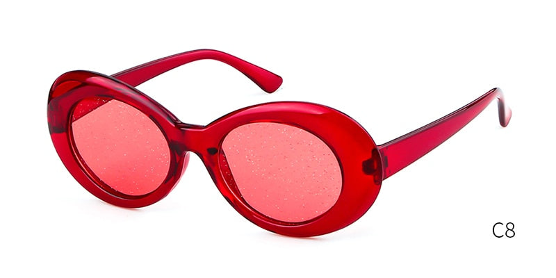 Vintage Oversized Glitter Shiny Oval Sunglasses