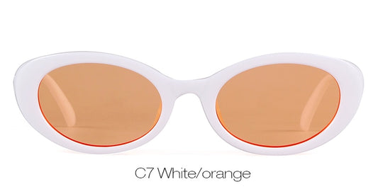 Narrow Purple Frame Oval Sun Glasses