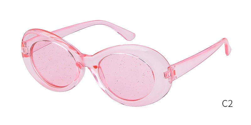 Vintage Oversized Glitter Shiny Oval Sunglasses